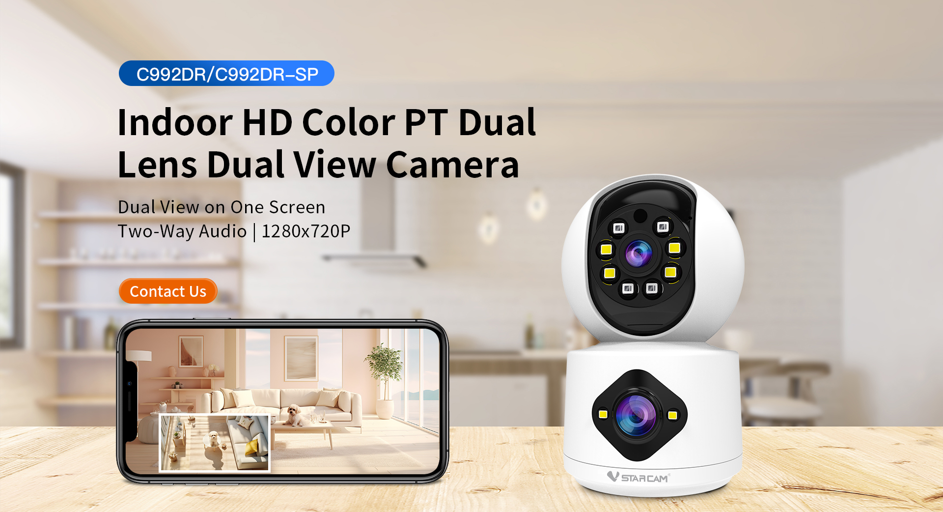 Vstarcam C992DR กล้องวงจรปิดระบบ IP WIFI 2 MP Color Night Vision กล้องเลนส์คู่ มีไมค์และลำโพงในตัว BY BILLIONAIRE SECURETECH C992DR