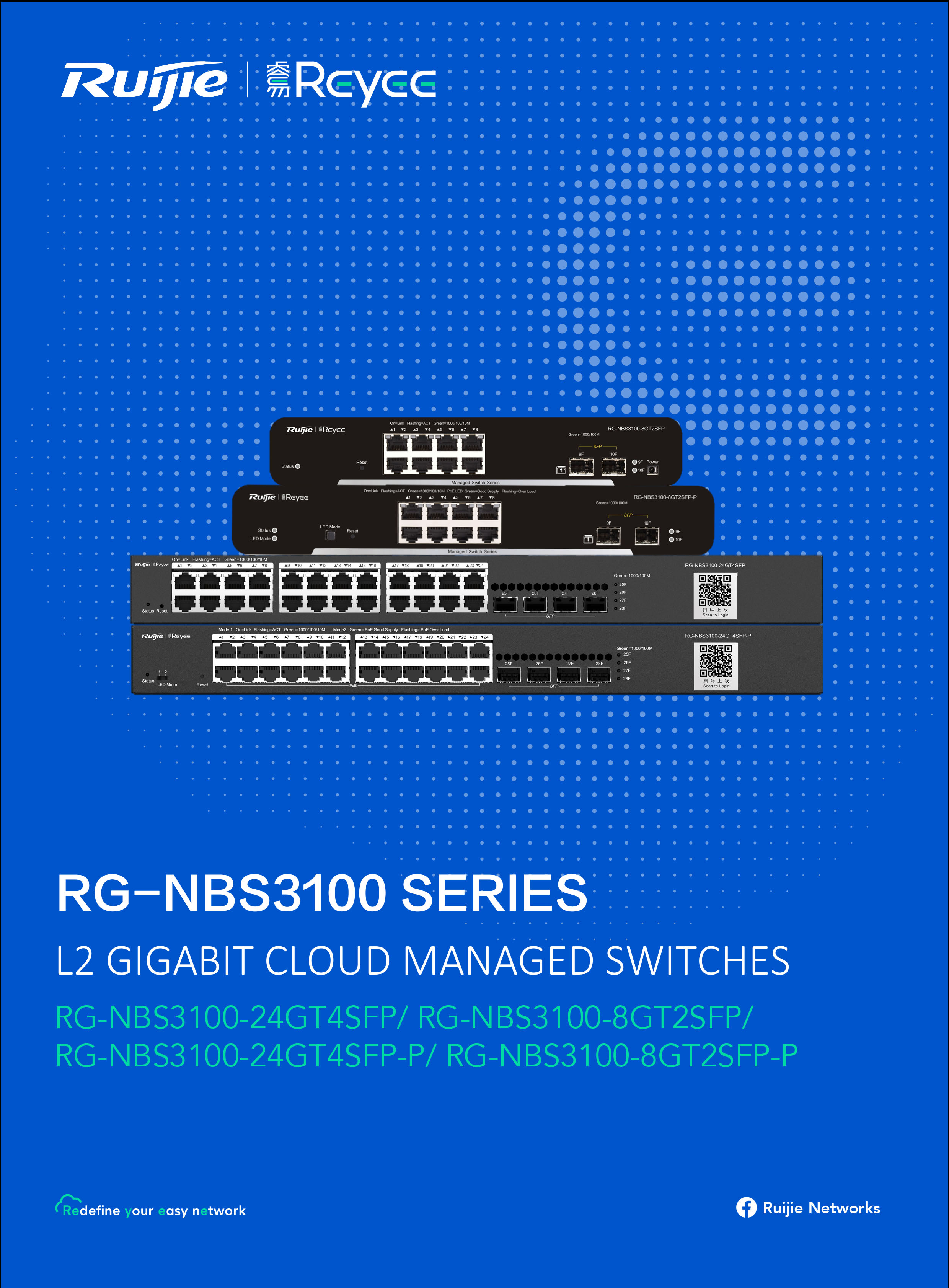 RUIJIE RG-NBS3100-24GT4SFP-P L2 Cloud Managed POE Switch, 24 Port Gigabit POE+, 4 Port SFP, 370W BY BILLIONAIRE SECURETECH RG-NBS3100-24GT4SFP-P