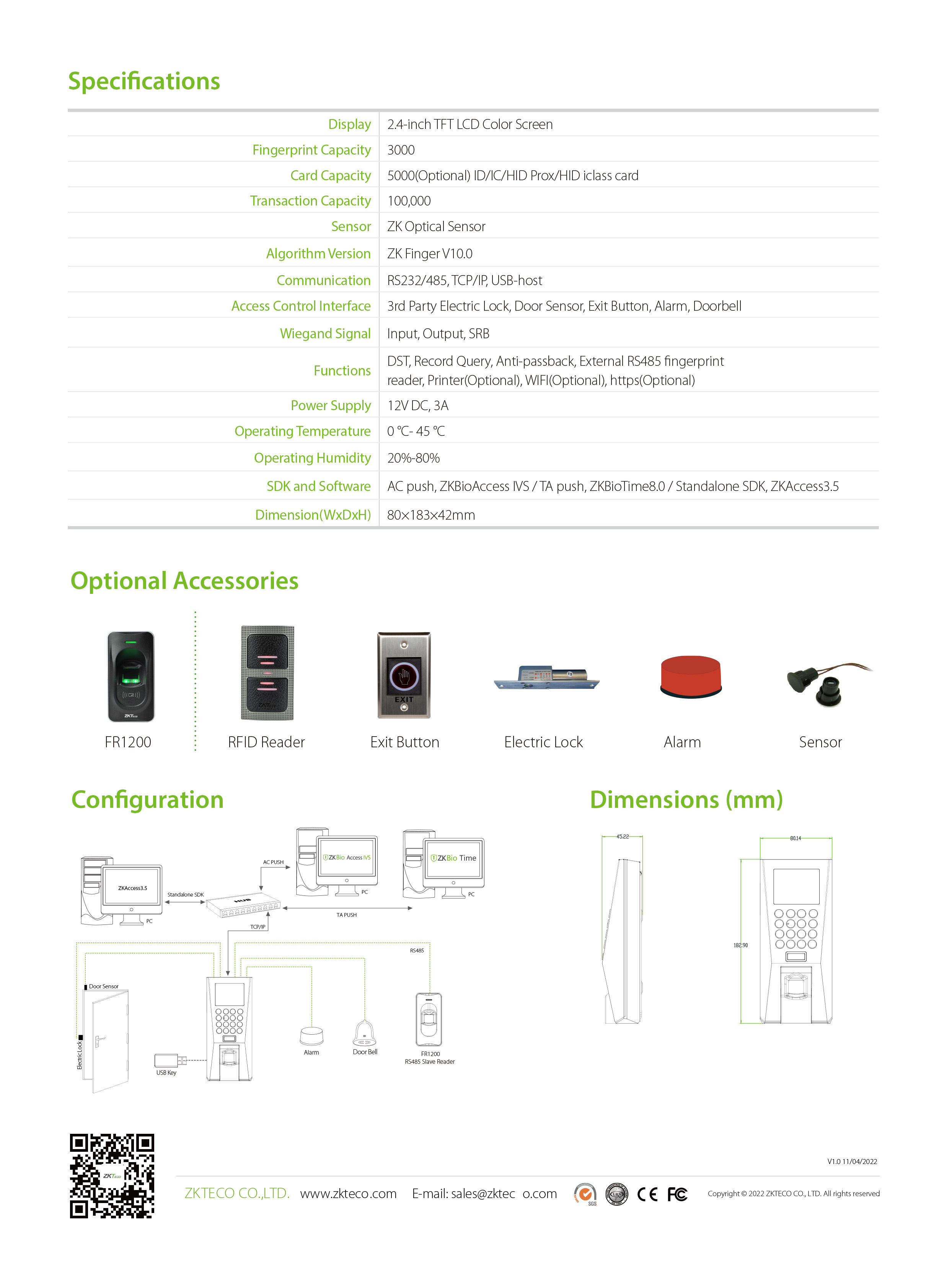 ZKTECO F18 เครื่องสแกนลายนิ้วมือ รองรับ 3,000 ลายนิ้วมือ ควบคุมประตูเปิด-ปิด BY BILLIONAIRE SECURETECH F18
