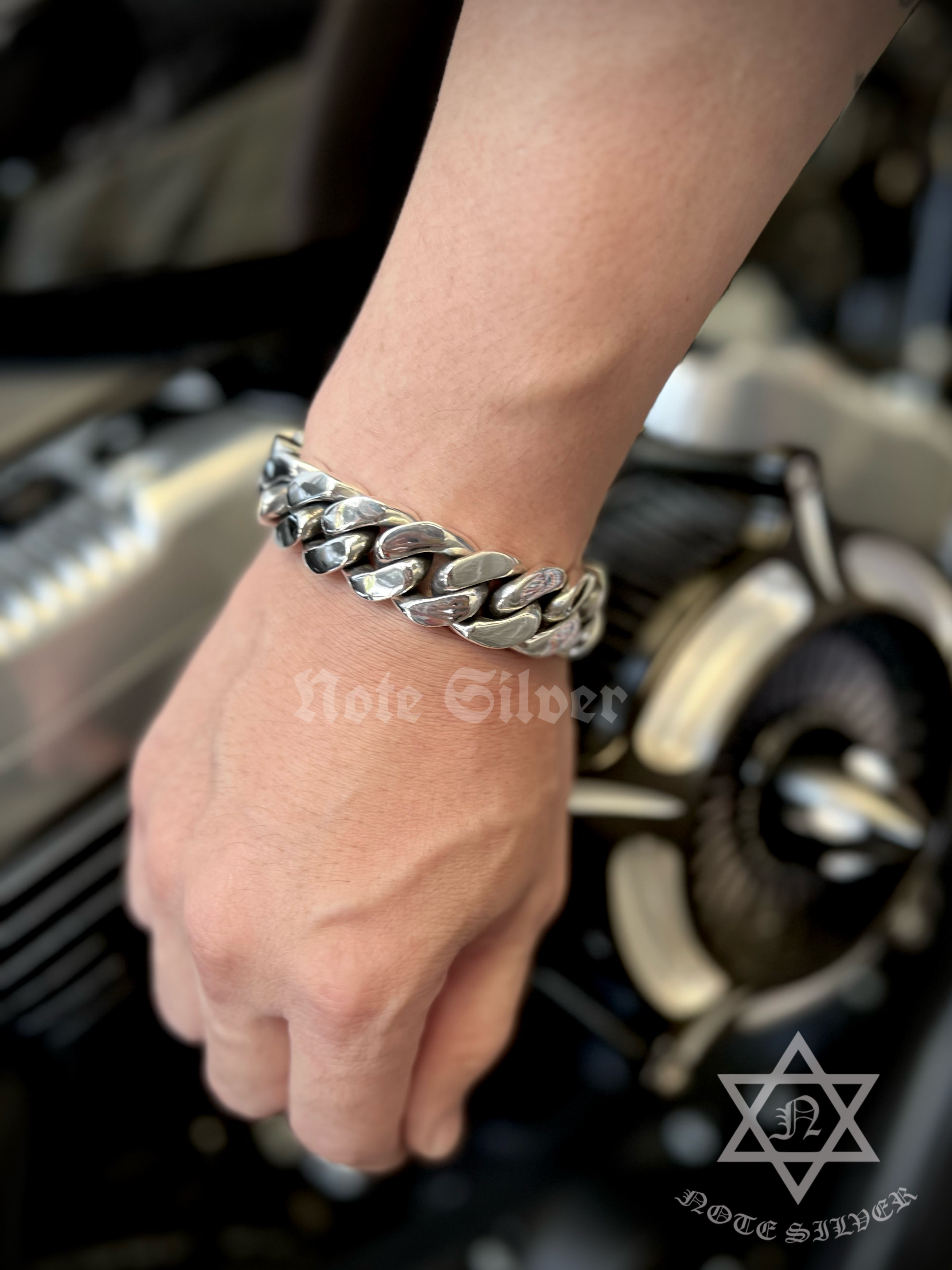 ข้อมือเงินแท้ลายเลสเรียบ ขนาดหน้ากว้าง 19 mm 8" Sterling Silver 925 NSBL2706