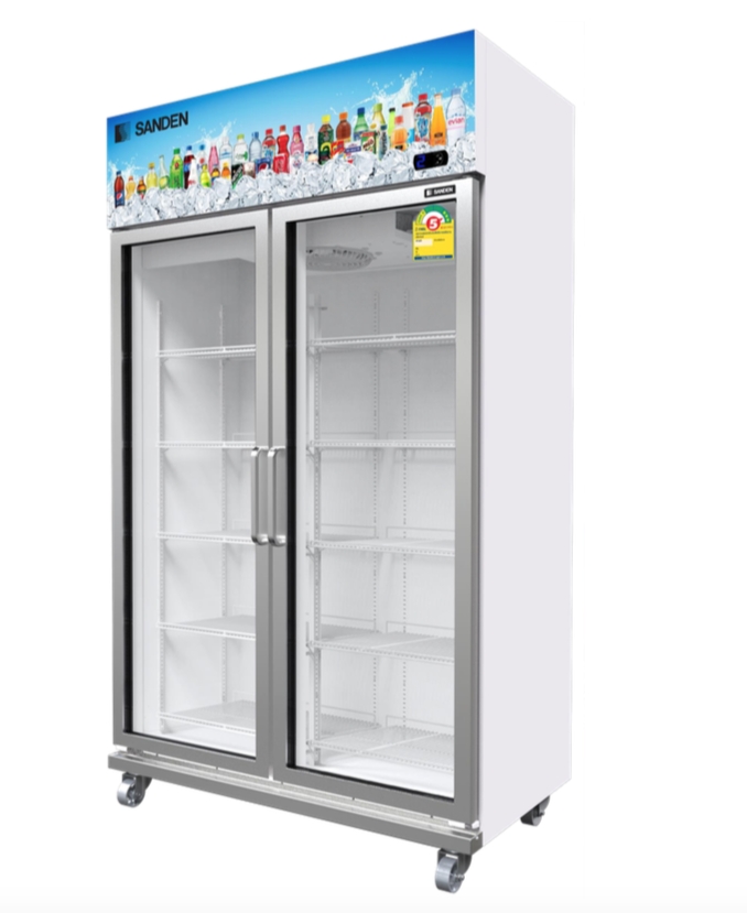ตู้แช่เครืองดื่ม 2 ประตู Sanden intercool YEM-1105i ระบบอินเวอร์เตอร์ ขนาด 800ลิตร สีขาว ขนาดกว้าง 1100 ยาว 600 สูง 2000 (มม.)