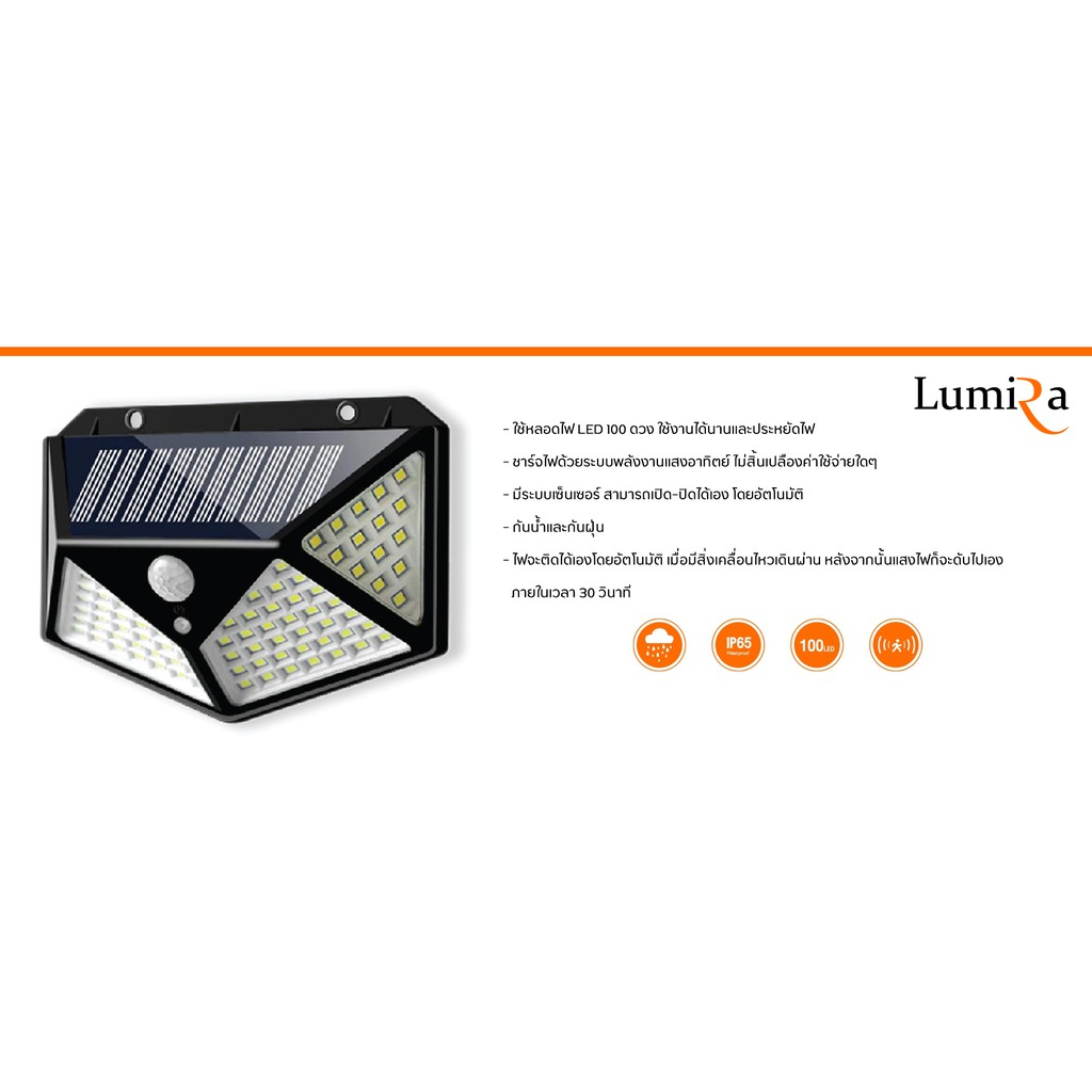 ์NS/ โปรโมชั่นเด็ดจากทางร้าน ซื้อ 3 เเถม 1 LUMIRA ไฟโซล่าเซลล์ติดผนัง รุ่น LSC-023 100 LED 3 โหมดอัจฉริยะ พลังแสงอาทิตย์ ไฟLEDติดผนัง พร้อมแผงโซล่าเซลล์ โคมไฟโซลาร์เซลล์