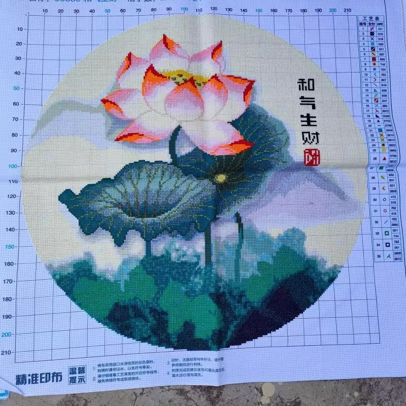 bua-1109 *สินค้าหมด* ชุดปักครอสติช ลายบึงบัว (ปักเต็มผืนผ้า ผ้า11CTพิมพ์ลาย ปัก 3 เส้นเล็ก) ขนาด 50*50 ซม.ผ้าครอสติช 11CTพิมพ์ลายปักบนผ้า ไหมคอตตอน 28 สี ผังลาย เข็ม