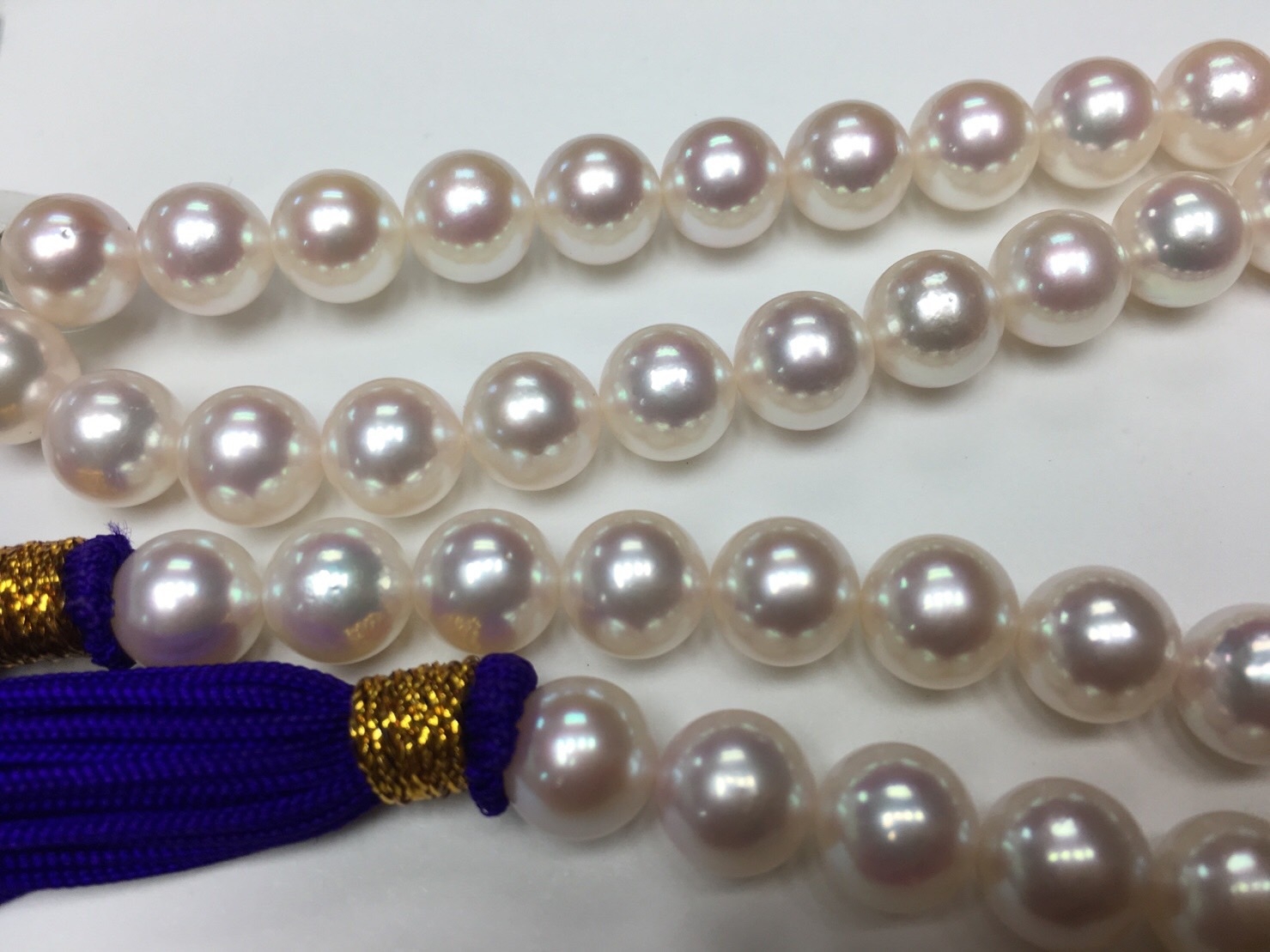 สร้อยไข่มุกอะโกย่าญี่ปุ่นแท้ 9-9.5 มิล กลม สีขาวอมชมพู AAA