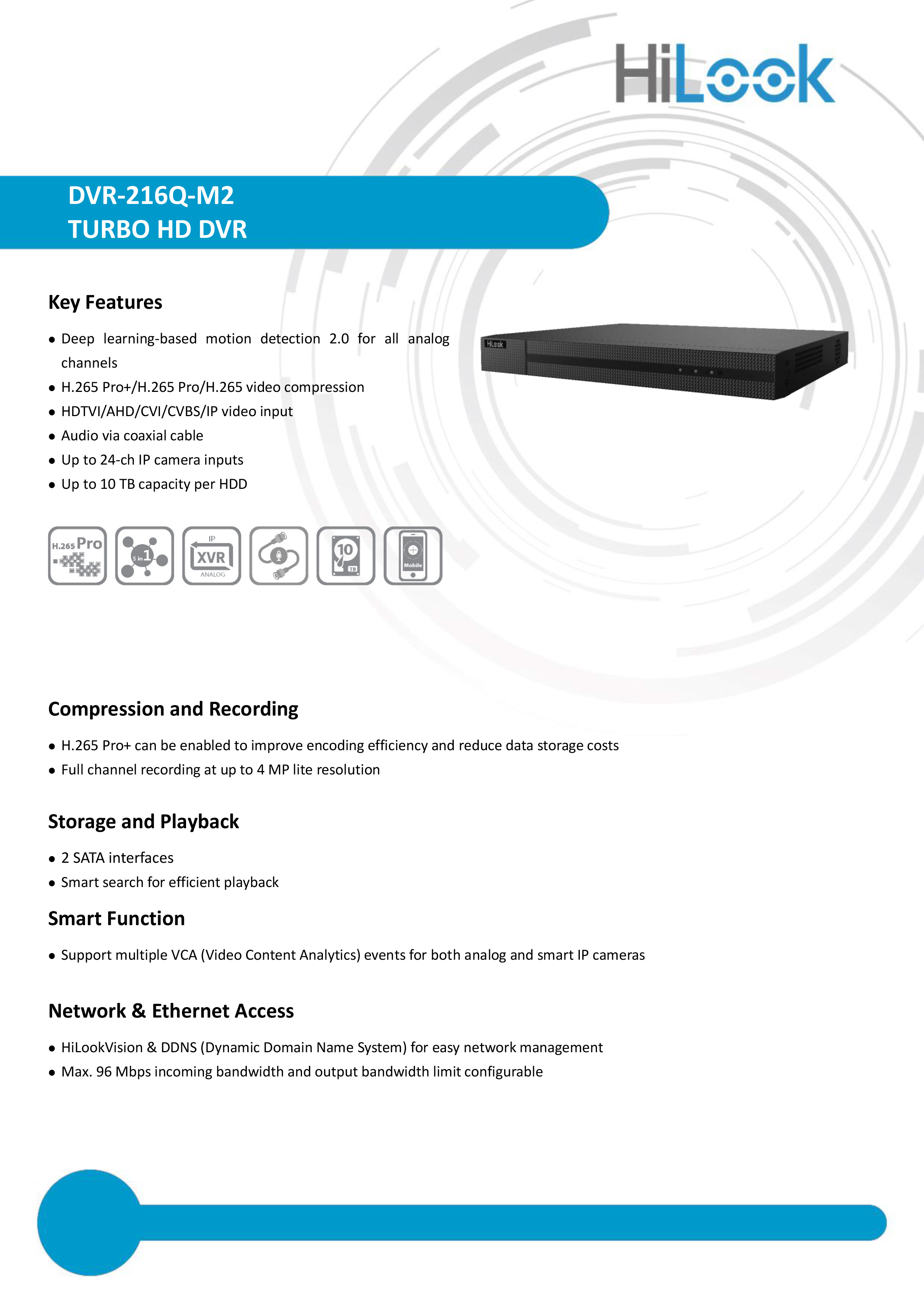 HILOOK DVR-216Q-M2 เครื่องบันทึกสำหรับกล้องวงจรปิดระบบ HD 16 CH ใส่ HDD ภายในได้สูงสุด 2 ลูก BY BILLIONIRE SECURETECH DVR-216Q-M2