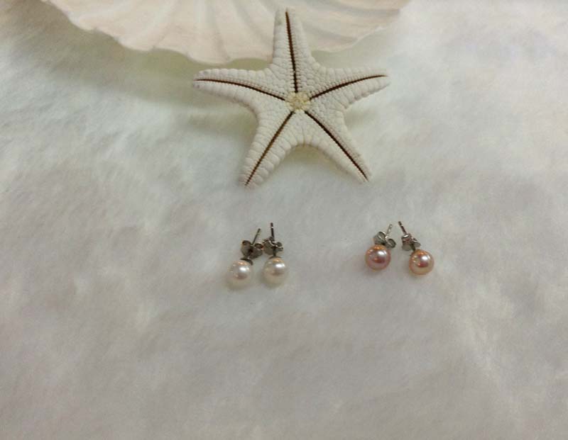 ต่างหูไข่มุกแท้ 5-5.5 มิล มุกกลม ก้านเงินแท้