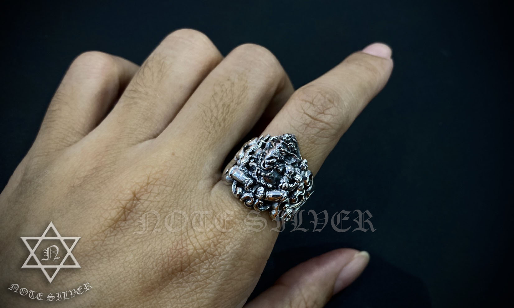 แหวนเงินแท้ แหวนพระพิฆเนศ ด้านข้างกราฟฟิก Sterling Silver 925 NSRG2672