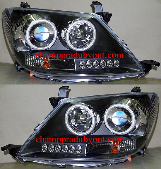 ไฟหน้าโปรเจคเตอร์ TOYOTA FORTUNER 05-08 ดำ วงแหวน LED ยาว