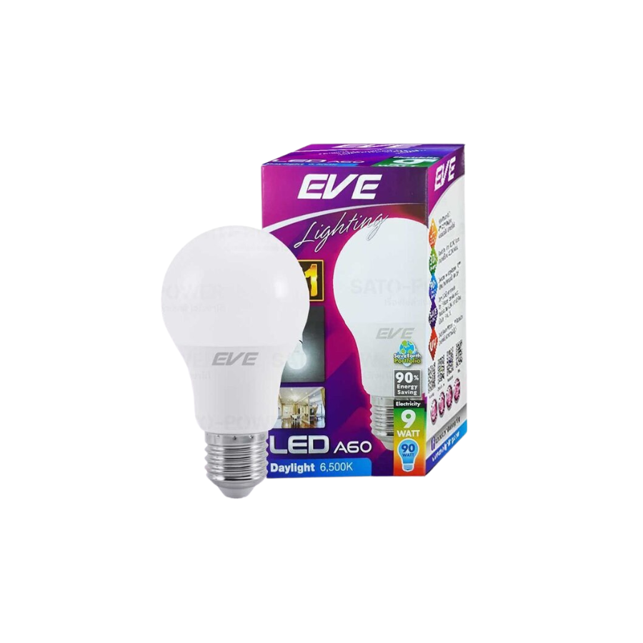 ์NS/ หลอดแอลอีดี อีฟ ไลท์ติ้ง LED รุ่น A60 9W ขั้วE27 แสงสีขาว เดย์ไลท์ Daylight 6500 | LED Bulb | EVE Lighting หลอดไฟ หลอดไฟประหยัดพลังงาน หลอดไฟ LED 9วัตต์