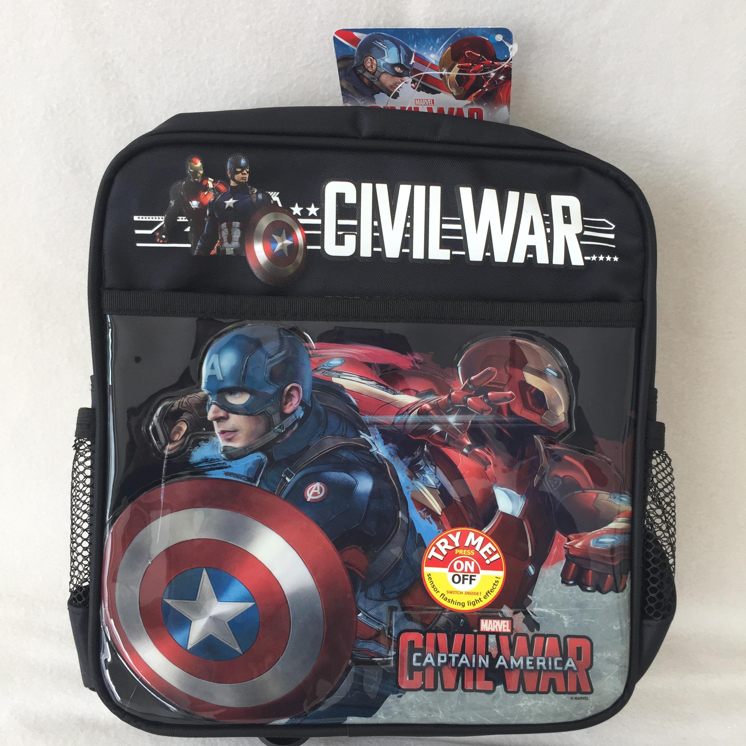MARVEL กระเป๋าเป้ 10 นิ้ว มาร์เวล กัปตัน อเมริกา ซีวิ่ล วอร์ กระเป๋าใส่หนังสือ กระเป๋าสะพาย กระเป๋านักเรียน กระเป๋าเด็ก Marvel Captain America Civil War Backpack Scholl Bag ดำ 10"