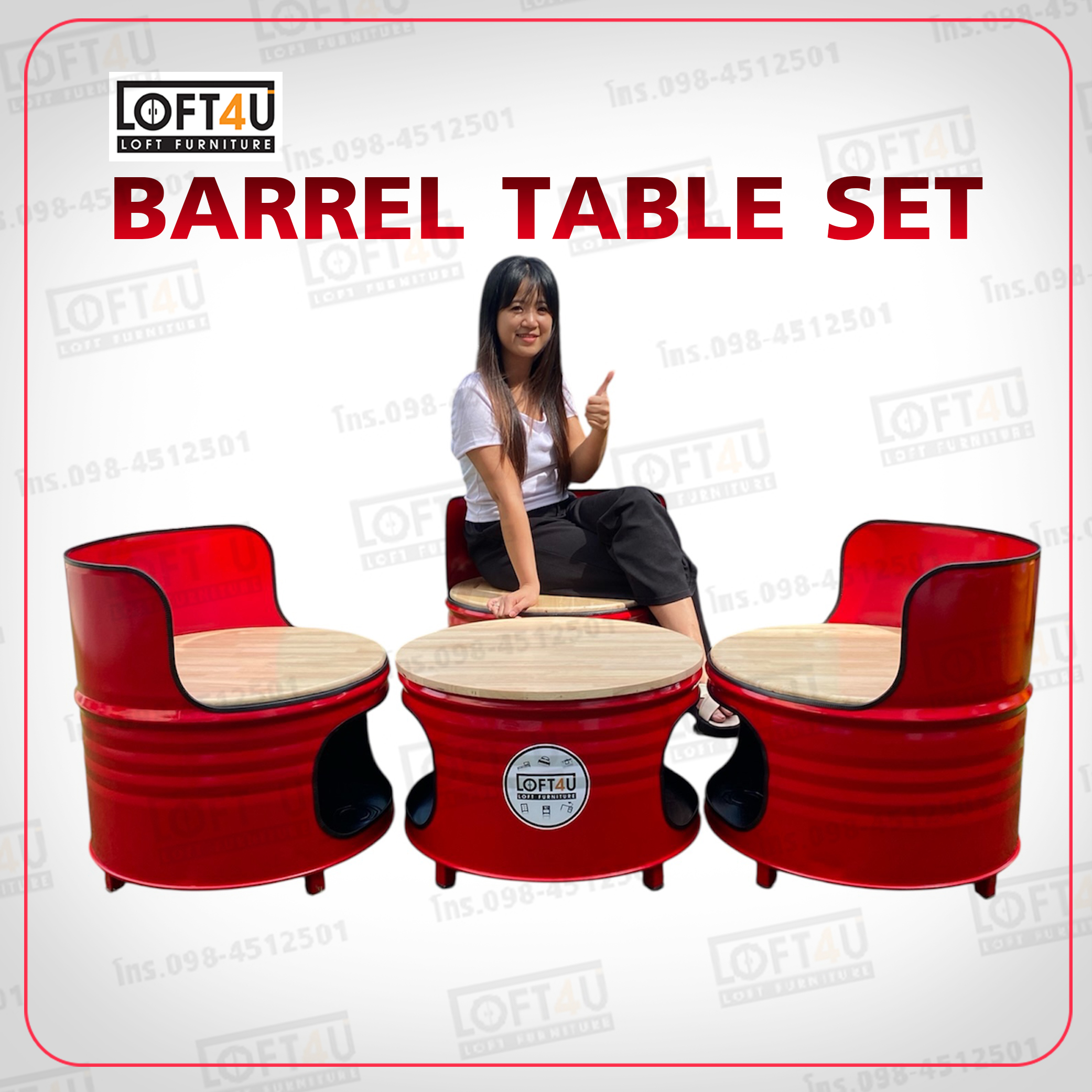 โต๊ะคาเฟ่ Cafe Table Set : wooden cushion / 3 seats