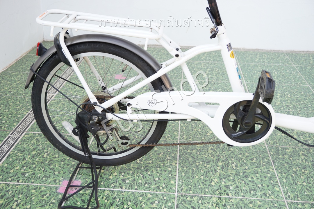 จักรยานแม่บ้าน Cargo ญี่ปุ่น - ล้อ 20 นิ้ว - เกียร์ดุม 3 สปีด - ไฟหน้าอัตโนมัติ - ตะกร้ากลางแฮนด์ - สีขาว [จักรยานมือสอง]