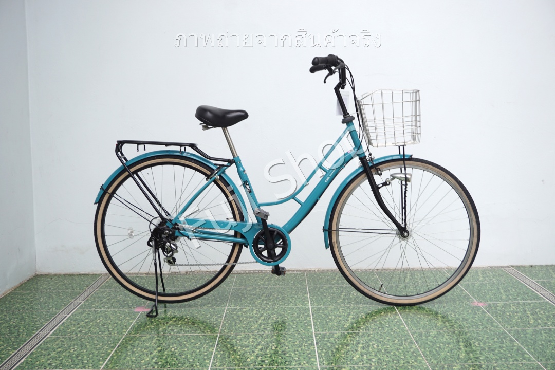 จักรยานแม่บ้านญี่ปุ่น - ล้อ 27 นิ้ว - เกียร์ 6 สปีด - ไฟหน้าอัตโนมัติ - สีฟ้า [จักรยานมือสอง]
