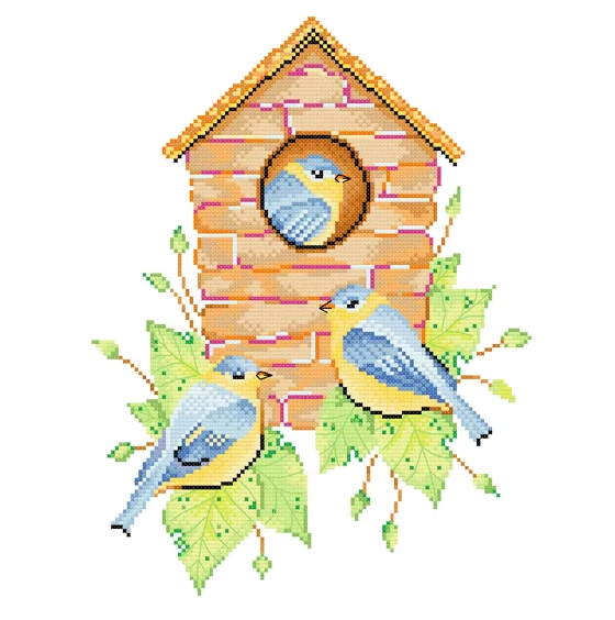 bird-1019 *พร้อมส่ง* ชุดปักครอสติช ลายบ้านนกน้อย (ปักครั้งละ 3 เส้นเล็ก) ขนาด 37*45 ซม.ผ้าครอสติช 11CTพิมพ์ลายปักบนผ้า ไหมคอตตอน 23 สี ผังลาย เข็ม