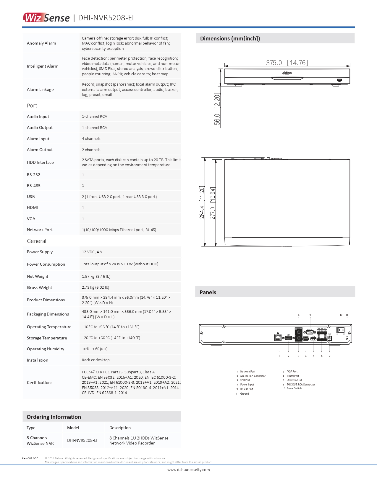 DAHUA NVR5208-EI เครื่องบันทึกกล้องวงจรปิด NVR 8CH 2HDD 1U NETWORK VIDEO RECORDER BY BILLIONAIRE SECURETECH DAHUA NVR5208-EI
