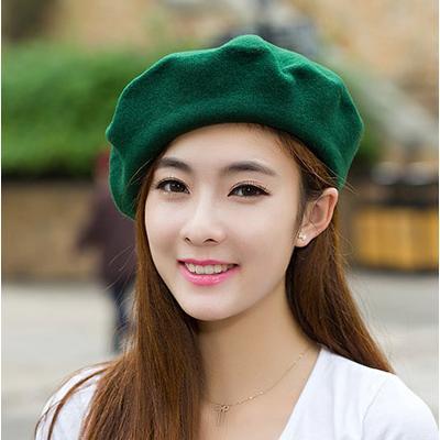 (พร้อมส่ง)หมวกเบเร่ต์ ผ้า Wool สีเขียว
