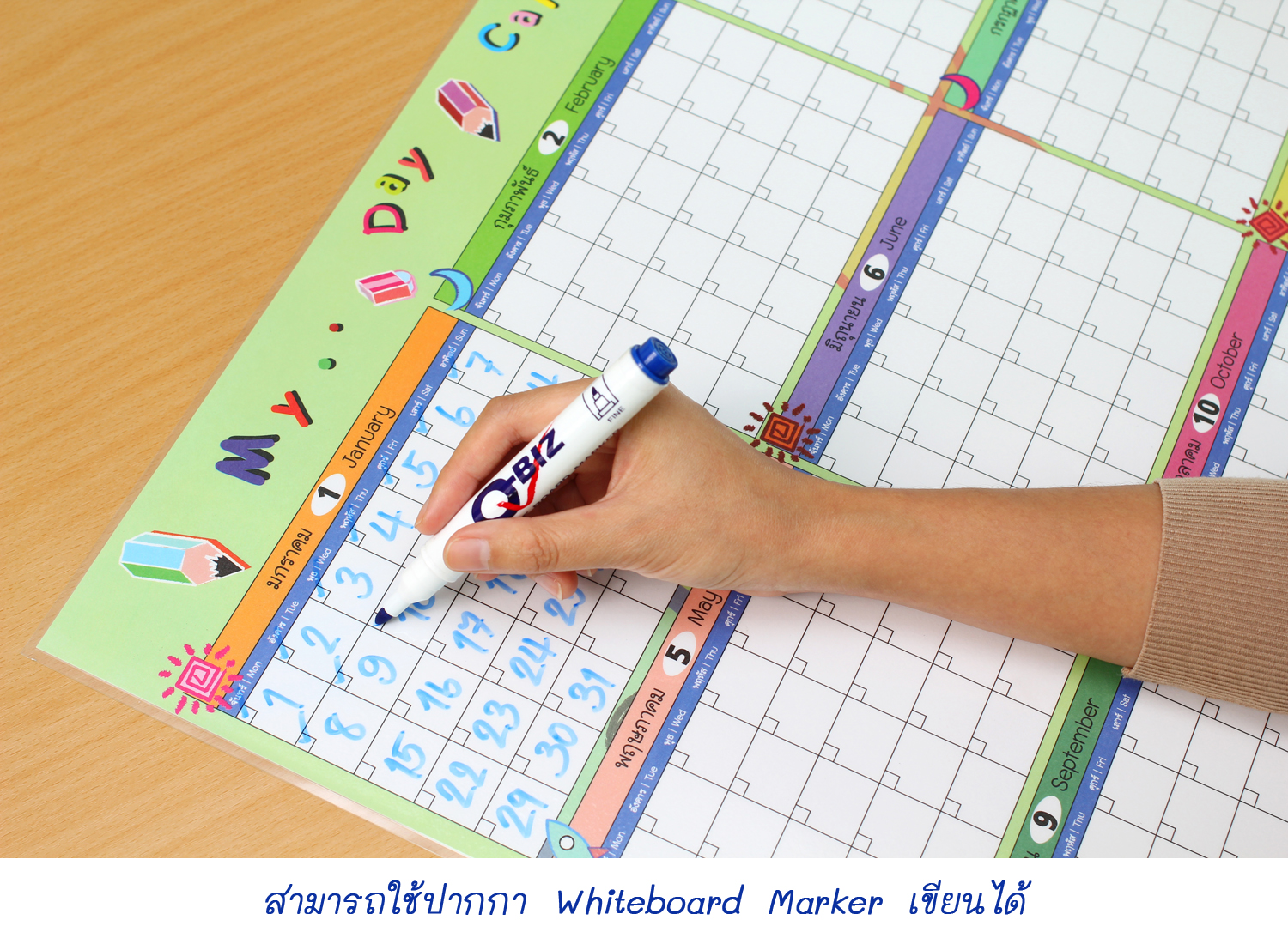 เขียนโดยใช้ ปากกาชนิดลบได้ ทำความสะอาดแล้วสามารถนำกลับมาใช้ซ้ำได้อีก My Day Calendar EP-801