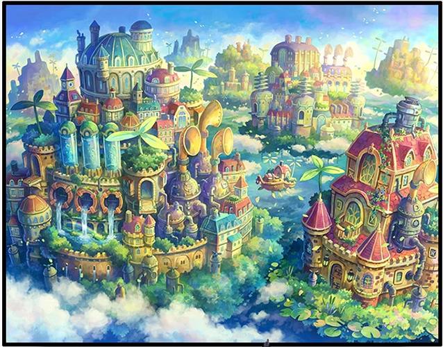 home-1045 *สินค้าหมด* ชุดปักครอสติช ลายเมืองลอยฟ้า (ปักเต็มผืนผ้า ไม่มีเดินเส้น ผ้า9CTพิมพ์ลาย มีประกาย ปัก 4 เส้นเล็ก) ขนาด 75*55 ซม.ผ้าครอสติช 9CTพิมพ์ลายปักบนผ้า ไหมคอตตอน 49 สี ผังลาย เข็ม