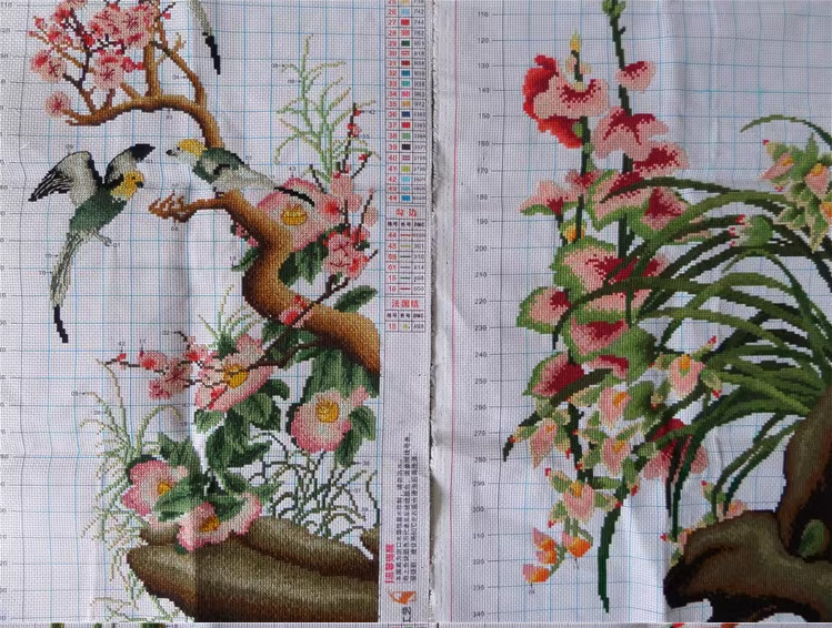 bloom-1030 *พร้อมส่ง* ชุดปักครอสติช ลายนกน้อยกับช่อกล้วยไม้ (ผ้า11CTพิมพ์ลาย ปัก 3 เส้นเล็ก) ขนาด 37*87 ซม ผ้าครอสติช 11CTพิมพ์ลายปักบนผ้า ไหมคอตตอน 40 สี ผังลาย เข็ม