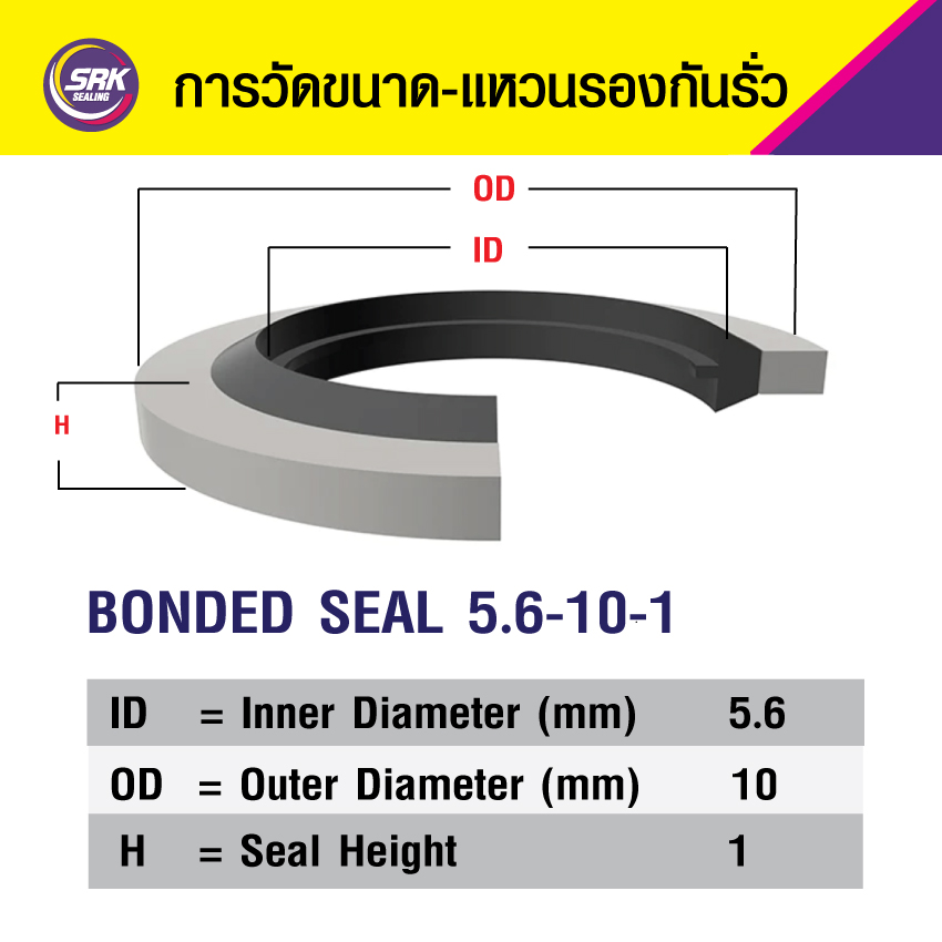 Bonded seal 5.6-10-1 แหวนรองน้ำมัน ปะเก็นแหวนซีลโอริง ข้อต่อหน้าแปลน (1ชิ้น)