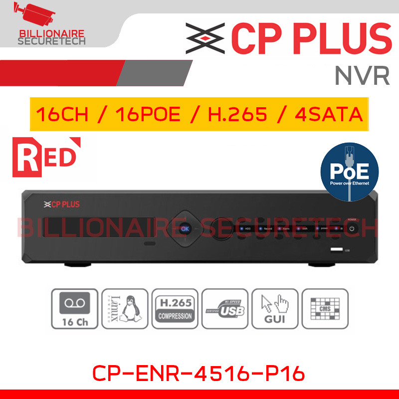 CP PLUS CP-ENR-4516-P16 NVR 16CH, 16POE, 4SATA, Up To 5MP BY BILLIONAIRE SECURETECH CP-ENR-4516-P16