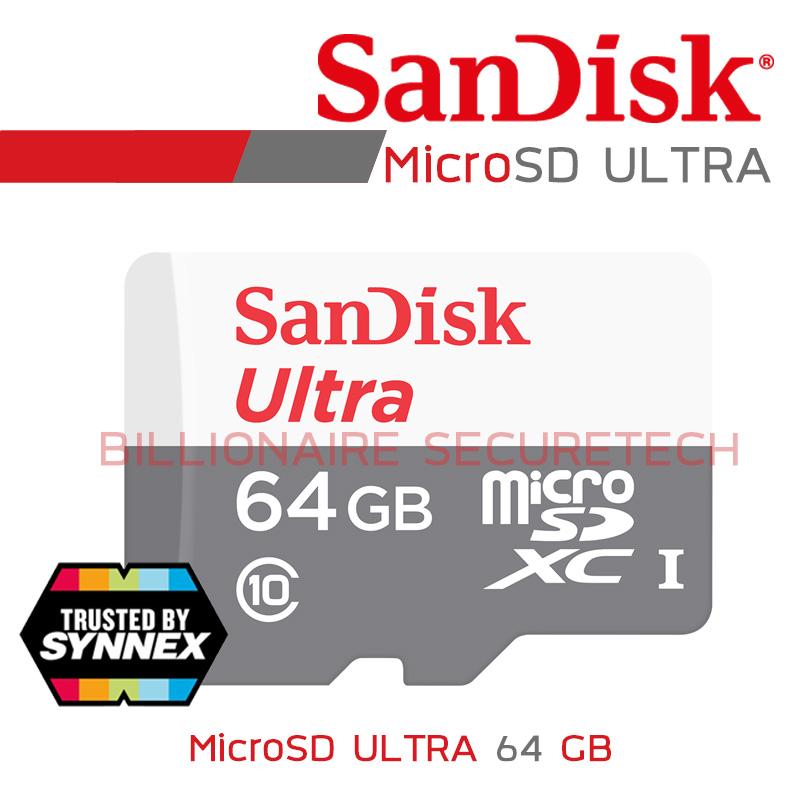 SANDISK SDSQUNS_064G_GN3MN ULTRA MicroSD Card 64 GB (BY SYNNEX) Class 10 BY BILLIONAIRE SECURETECH SANDISK 64GB