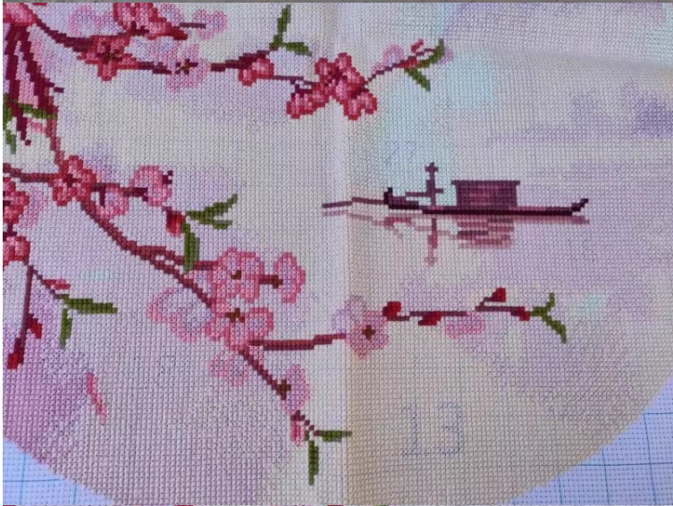 view-1113 *สินค้าหมด* ชุดปักครอสติช ลายวิวซากุระ (ปักเต็มผืนผ้า ไม่มีเดินเส้น ผ้า11CTพิมพ์ลาย มีประกาย ปัก 3 เส้นเล็ก) ขนาด 50*50 ซม.ผ้าครอสติช 11CTพิมพ์ลายปักบนผ้า ไหมคอตตอน 22 สี ผังลาย เข็ม