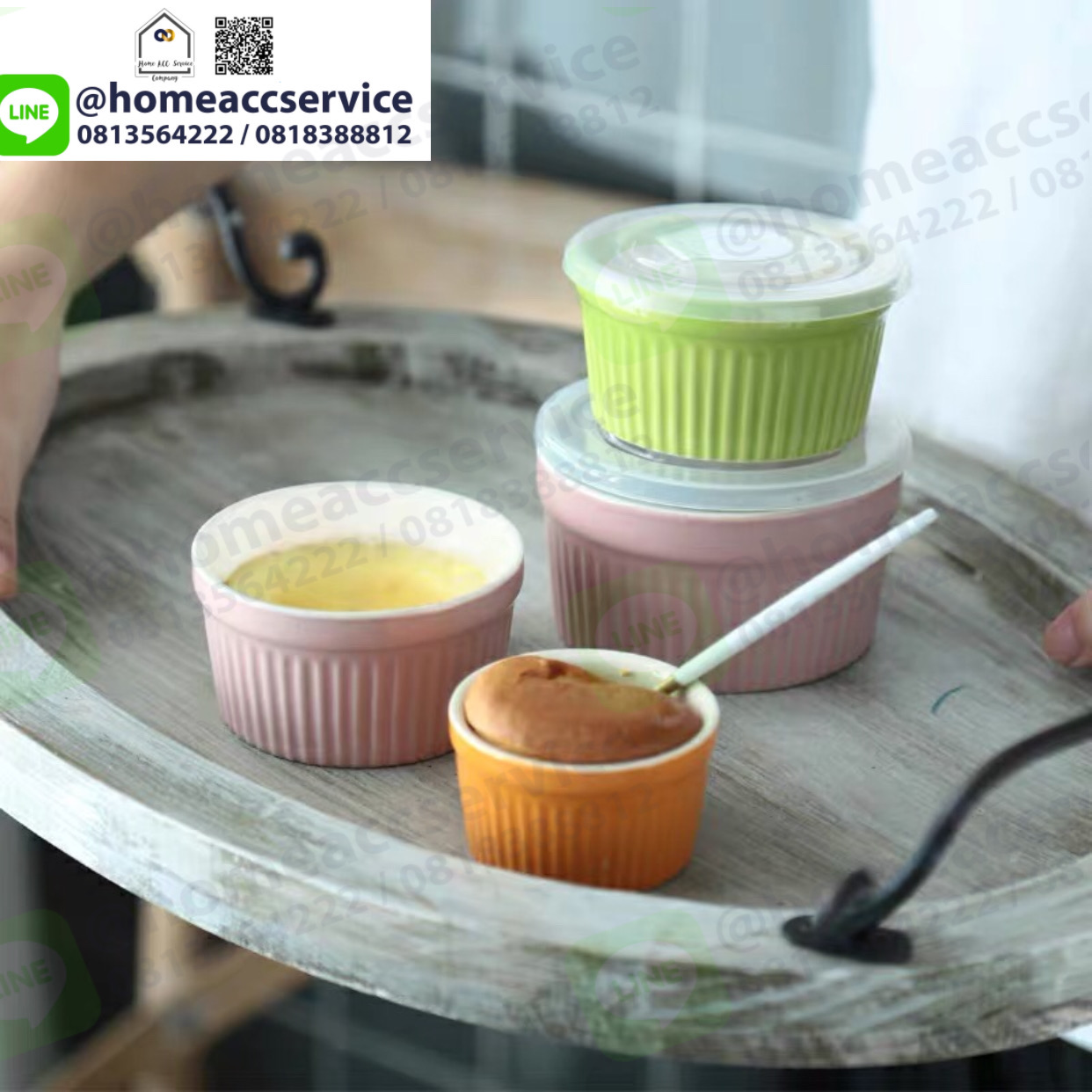ถ้วยอบขนมเซรามิคมีฝาปิด - Ceramic Baking Cups with Lid 9x4.5cm
