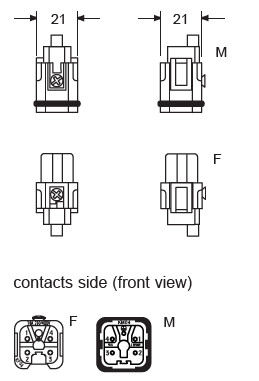 ILME รุ่น CKF 04 Female Insert heavy duty connector 10A 250V size 21.21