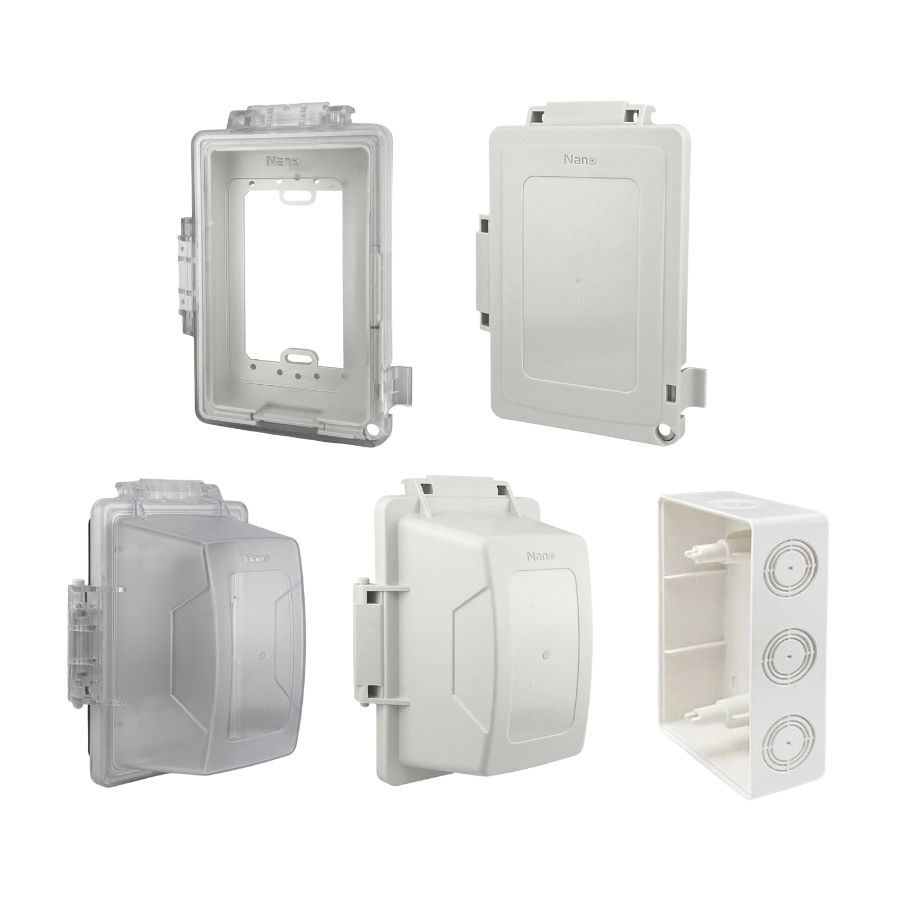 NANO ฝาครอบแผงหน้ากากกันน้ำ IP54 แบบฝาเรียบ ฝาทึบ บล็อกลอย สีขาว