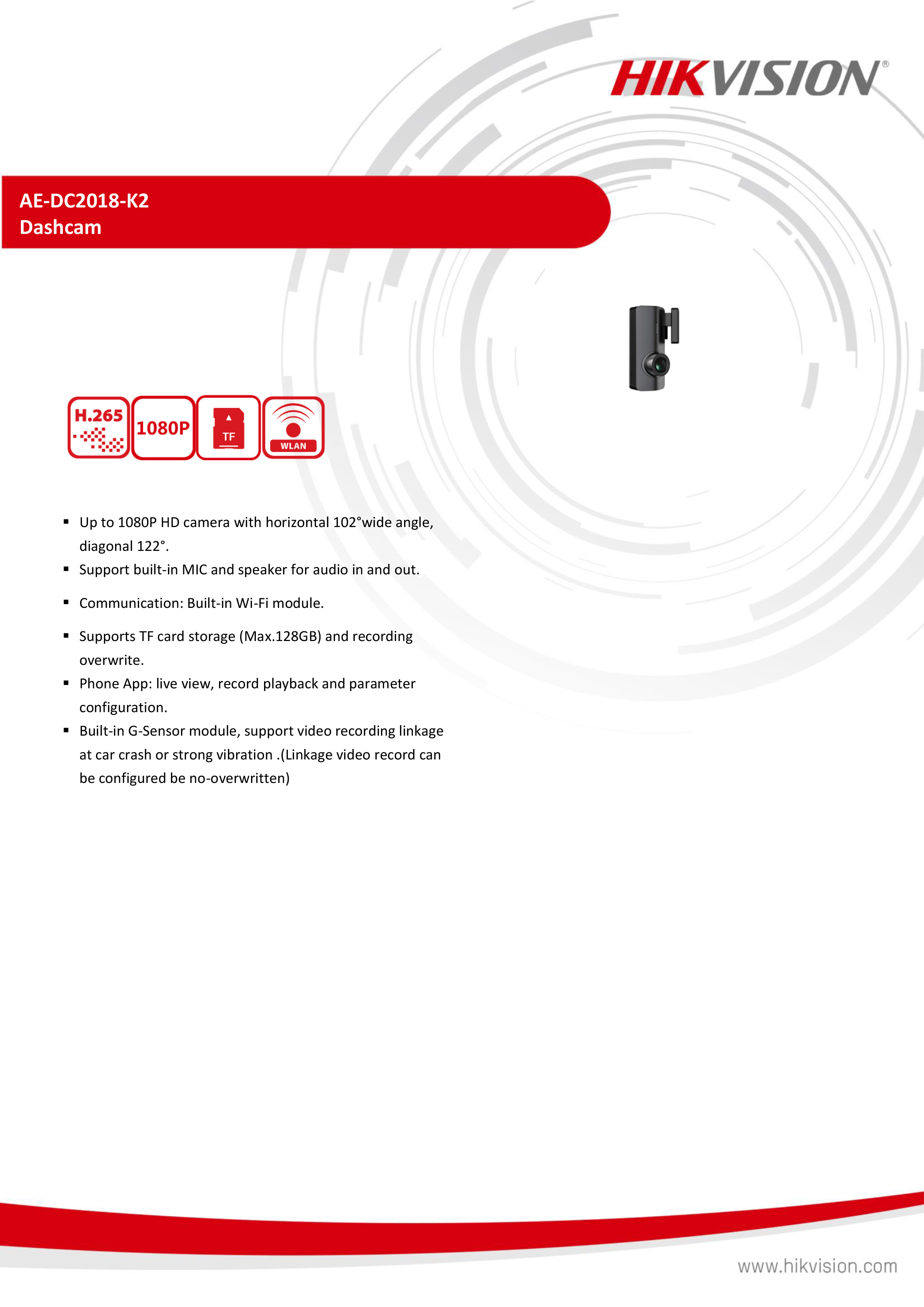 HIKVISION AE-DC2018-K2 DASHCAM กล้องติดรถยนต์ ความละเอียด 2 ล้านพิกเซล BY BILLIONAIRE SECURETECH AE-DC2018-K2