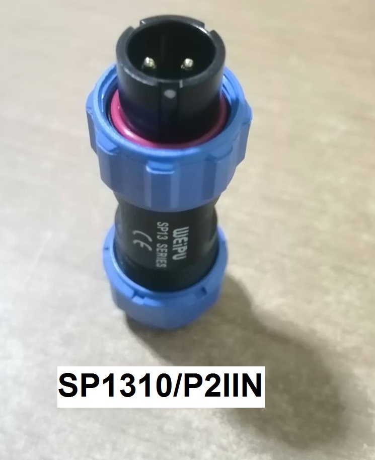 "WEIPU" Connector SP1310/P2 IIN 2pole 13A IP68, cable OD.5-8mm, สายไฟ2sq.mm ตัวผู้เกลียวในกลางทาง