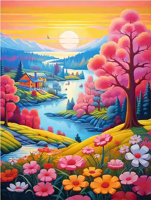 view-1114 *สินค้าหมด* ชุดปักครอสติช ป่าสวยดอกไม้บาน(ปักเต็มผืนผ้า ไม่มีเดินเส้น ผ้าพิมพ์ลาย11CT ปัก 3 เส้นเล็ก) ขนาด 50*65 ซม.ผ้าครอสติช 11CTพิมพ์ลายปักบนผ้า ไหมคอตตอน 48 สี ผังลาย เข็ม