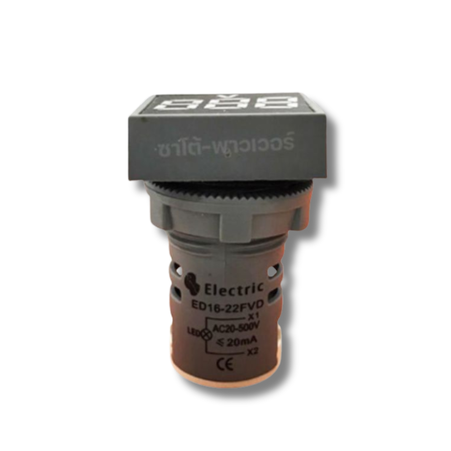 ED16-22FVD หลอดตู้คอนโทรล สีขาว แบบตัวเลข หลอดวัดโวลท์ เเบบเหลี่ยม Pilot Lamp 22 mm 220V ไพล็อตแลมป์ วัดแรงดัน โวลท์ Volt โวลท์มิเตอร์
