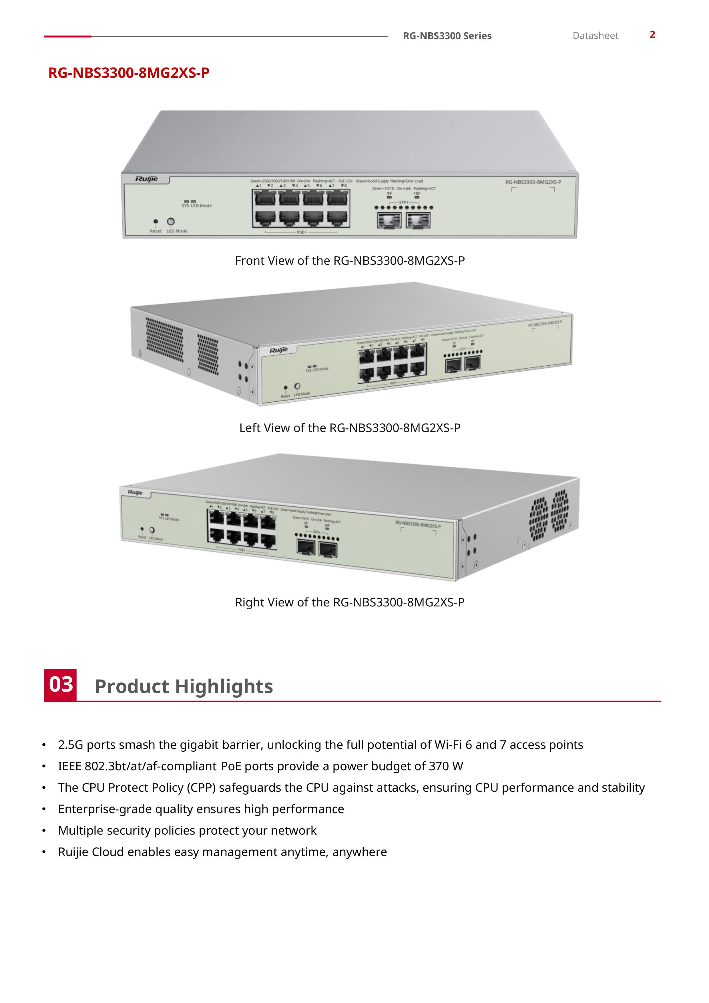 RUIJIE RG-NBS3300-8MG2XS-P, 8-Port Muti-Gigabit Layer 2 Managed Switch with 8 x PoE+ Ports, and 2 x SFP+ Uplink Ports BY BILLIONAIRE SECURETECH RG-NBS3300-8MG2XS-P