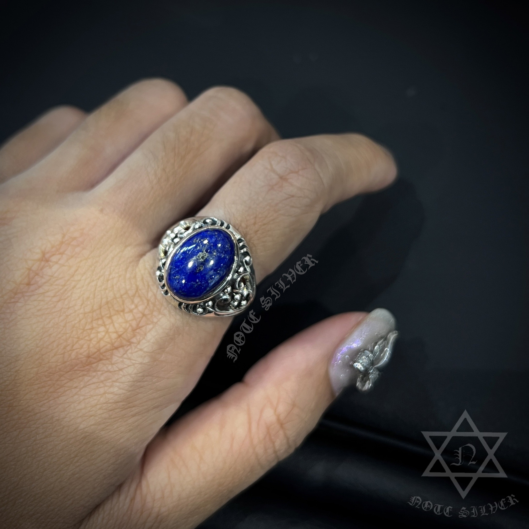 แหวนเงินแท้ ฝังหินลาพีสแท้ หินแห่งสวรรค์ Lapis lazuli Sterling silver 925 NSRG3365