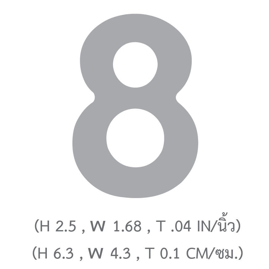 ขนาดแผ่นตัวเลขพลาสติก เลข 8 ขนาด 2.5 นิ้ว TL-208