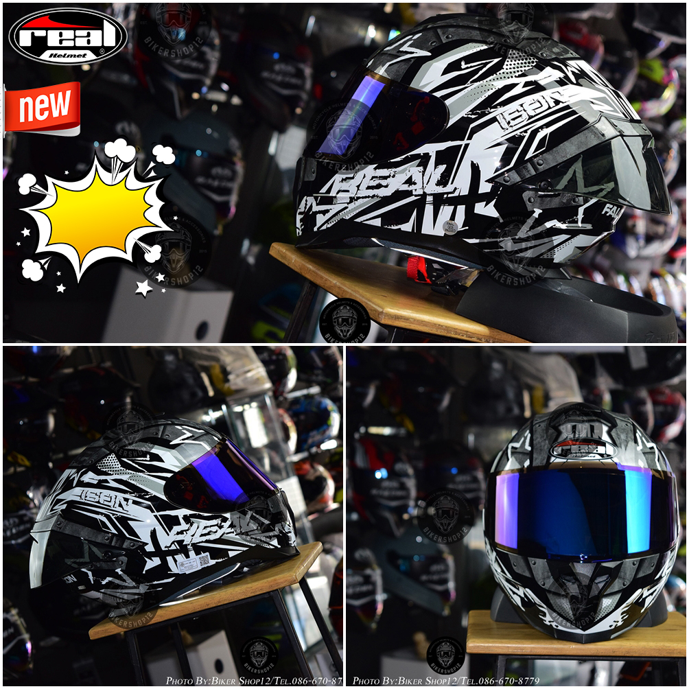 หมวกกันน็อค REAL รุ่น Falcon ลาย ICON สี ขาว-ดำ