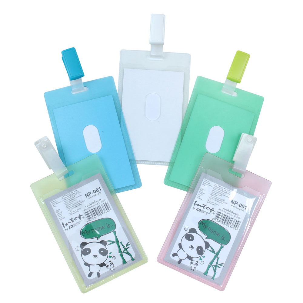 คลิปป้ายชื่อ พีพี ID Card NP-001 แนวตั้ง คละสี