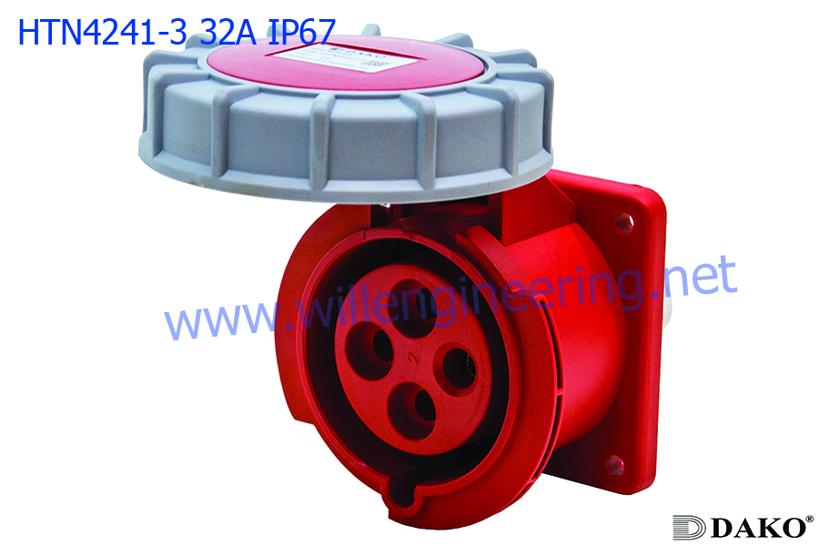 HTN4241-3 ปลั๊กตัวเมียฝังตรง 3P+E 32A 440V IP67 3h