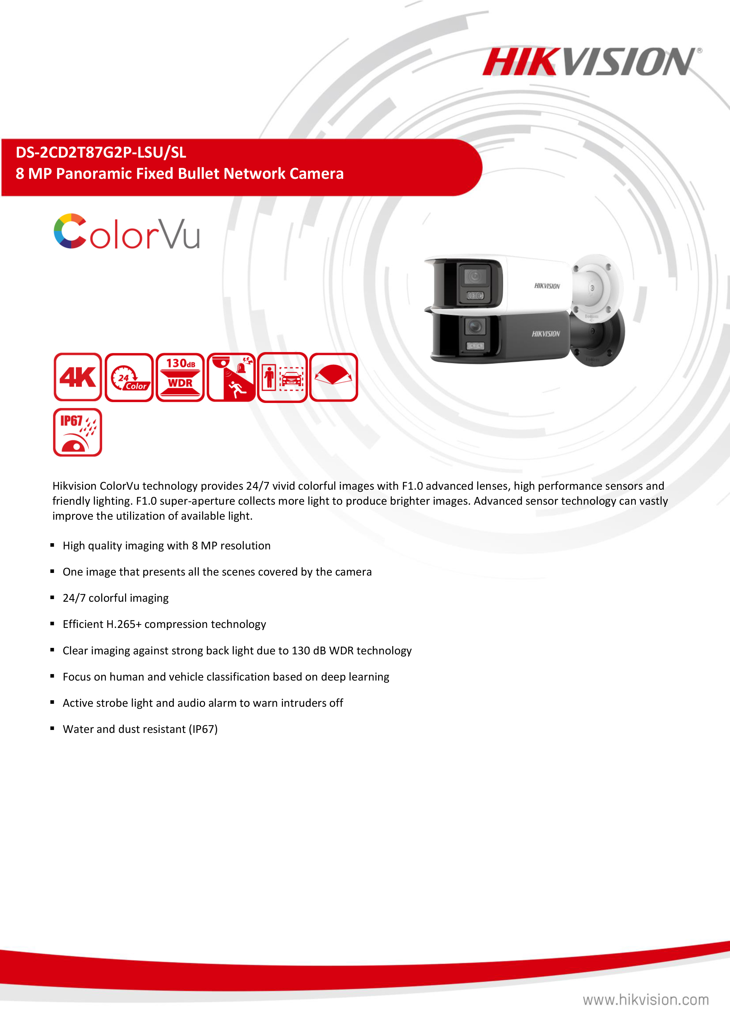 HIKVISION DS-2CD2T87G2P-LSU/SL (4 mm.) กล้องวงจรปิดระบบ IP 8 ล้านพิกเซล Panoramic ColorVu BY BILLIONAIRE SECURETECH DS-2CD2T87G2P-LSU/SL (4 mm.)