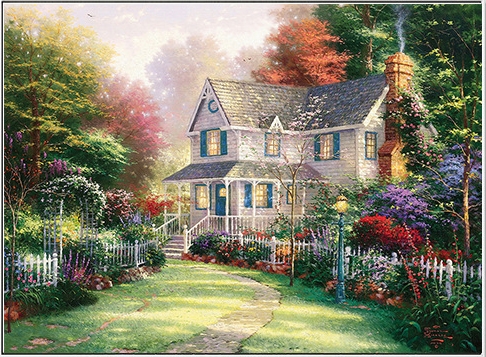 home-2070 *สินค้าหมด* ชุดภาพติดคริสตัลกลม ลายบ้านใหญ่ในป่าใหญ่ (งานติดเต็มภาพ) ขนาด 48*36 ซม.คริสตัลกลม 37 สี ผังลาย เข็ม