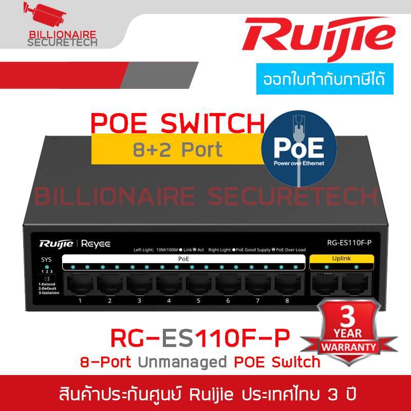 RUIJIE RG-ES110F-P : 10-Port 10/100 Mbps Unmanaged PoE Switch BY BILLIONAIRE SECURETECH RG-ES110F-P