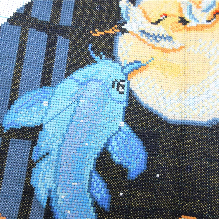 pla-1136 *สินค้าหมด* ชุดปักครอสติช ลายปลาคู่ใต้เงาจันทร์ (ปักเต็มผืนผ้า ไม่มีเดินเส้น ผ้า11CTพิมพ์ลาย ปัก 3 เส้นเล็ก) ขนาด 50*50 ซม.ผ้าครอสติช 11CTพิมพ์ลายปักบนผ้า ไหมคอตตอน 22 สี ผังลาย เข็ม