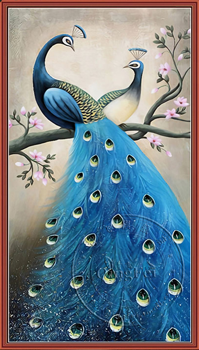 peacock-1130 *สินค้าหมด* ชุดปักครอสติช ลายนกยูงคู่เกาะกิ่งแมกโนเลีย (งานปักเต็มลาย ไม่มีเดินเส้น) ขนาด 50*90 ซม.ผ้าครอสติช 11CTพิมพ์ลายปักบนผ้า ไหมคอตตอน 38 สี ผังลาย เข็ม