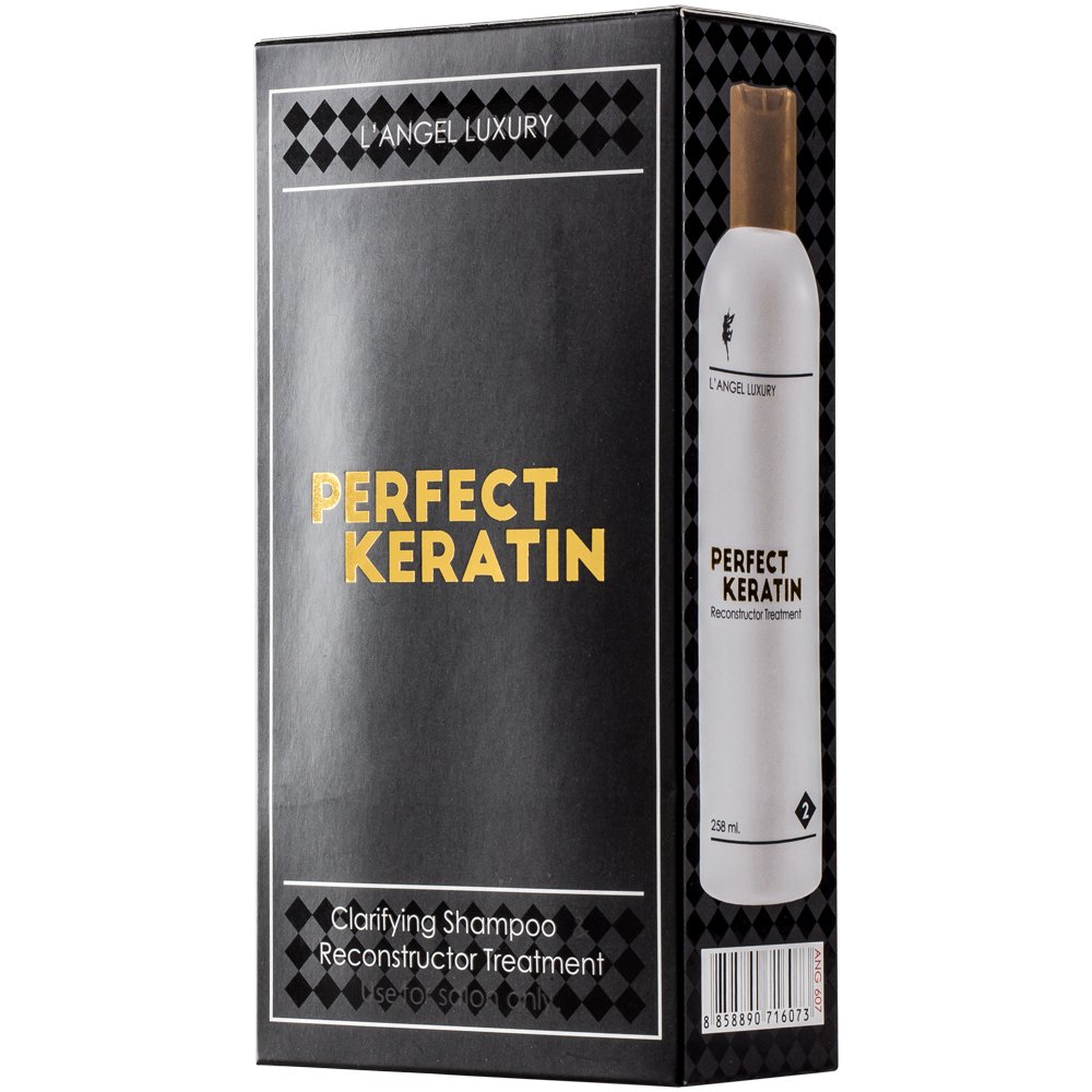 L'ANGEL Perfect Keratin Professional Use เพอร์เฟ็ค เคราติน 258ml.x2 กล่องดำ