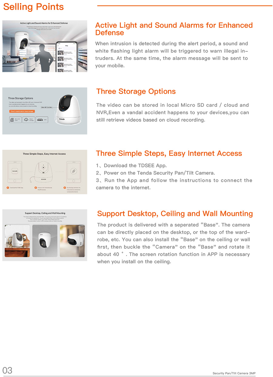 TENDA CP3 Pro 3MP Security Pan/Tilt Camera WiFi6, IR, human detection, cry detection BY BILLIONAIRE SECURETECH CP3 Pro