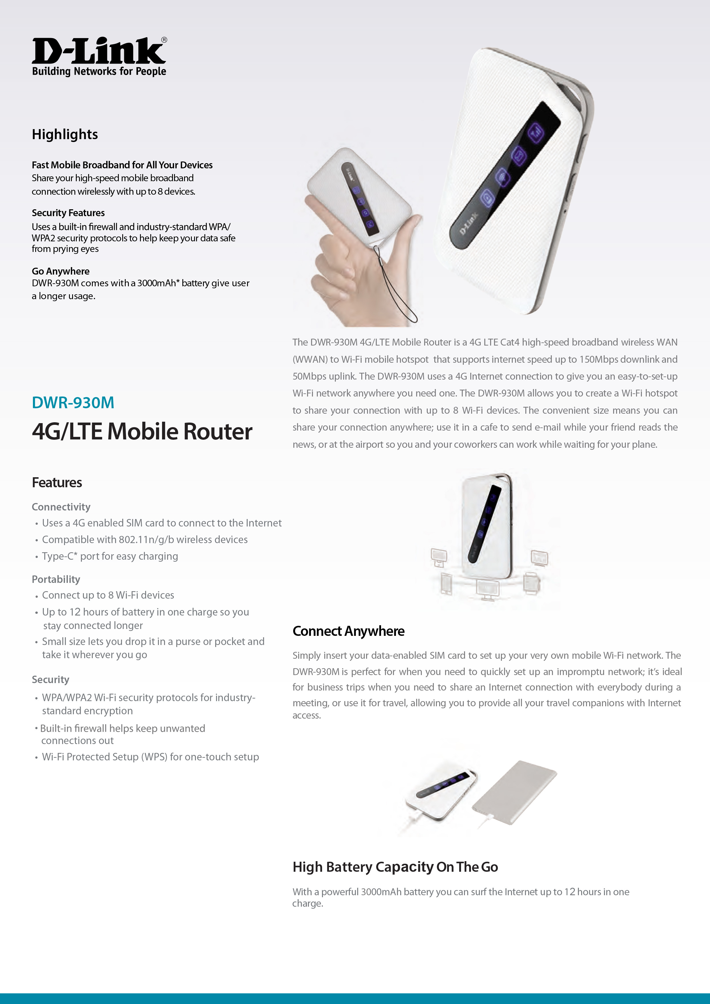 D-LINK DWR-930M : 4G LTE Mobile Router BY BILLIONAIRE SECURETECH DWR-930M
