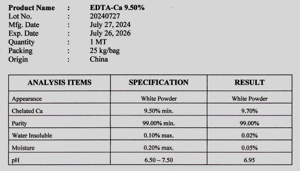 ผงจุลธาตุแคลเซียมคีเลตอีดีทีเอ EDTA Ca 9.5% แคลเซียมคีเลต (JackChem) บรรจุ 1 กิโลกรัม (R)