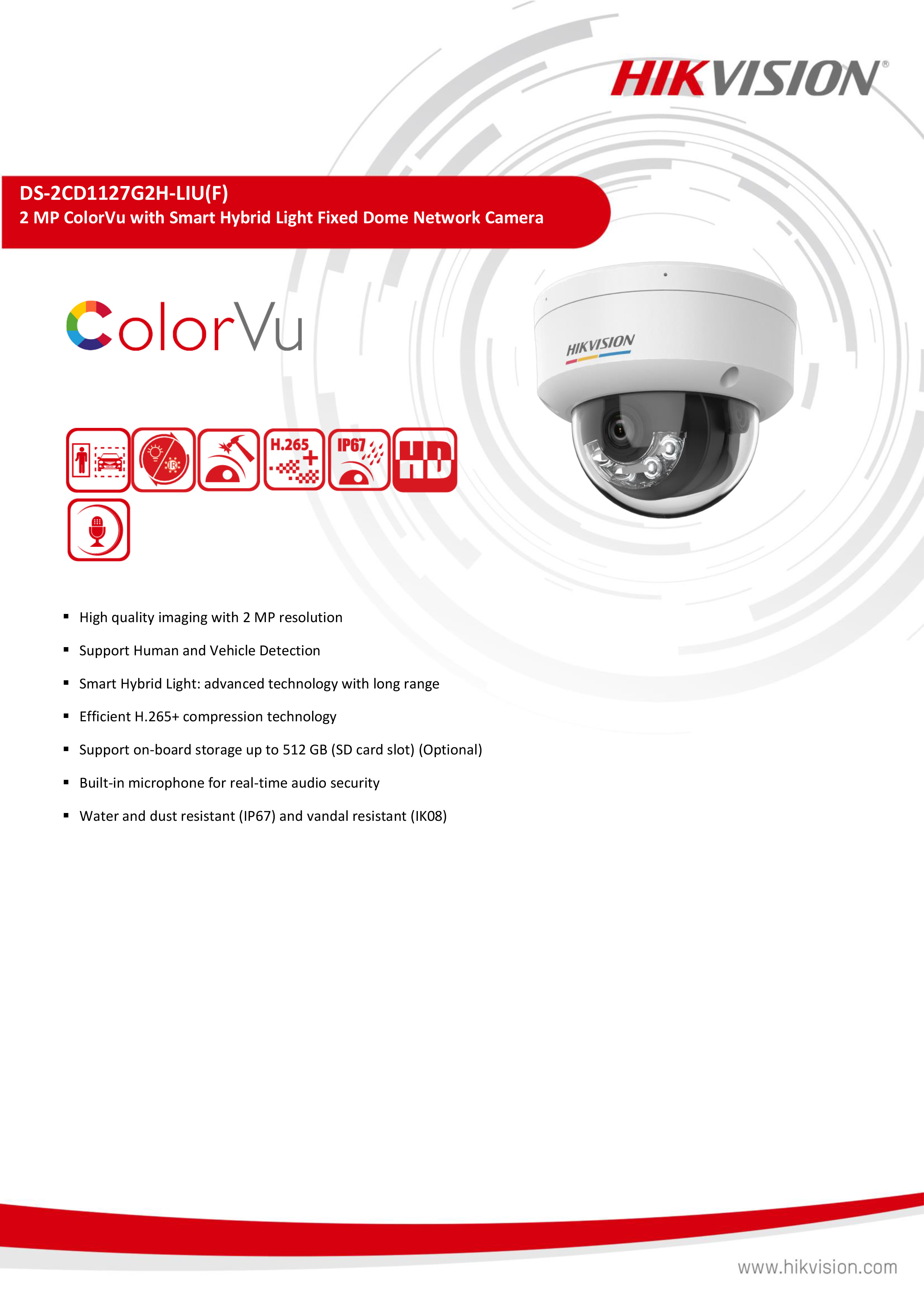 HIKVISION DS-2CD1127G2H-LIUF กล้องวงจรปิดระบบ IP 2 MP Smart Hybrid Light Colorvu มีไมค์ มีช่องใส่ MicroSD Card BY BILLIONAIRE SECURETECH DS-2CD1127G2H-LIUF